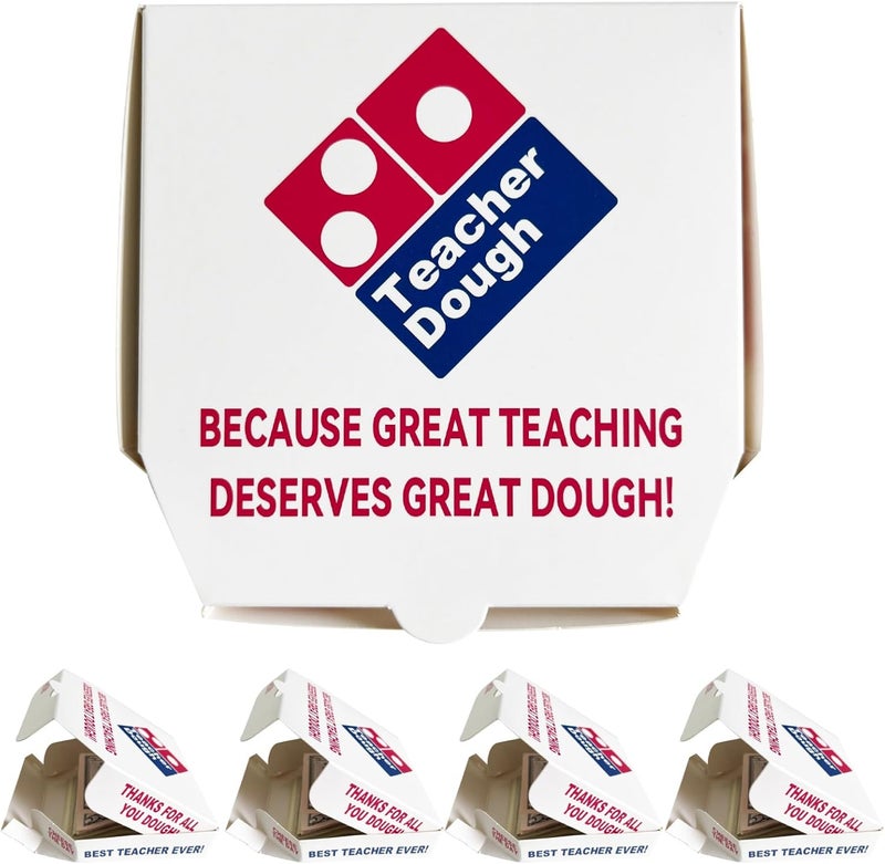 PHAWNGU 4-Pack Teacher Appreciation Gift Box – Funny “Teacher Dough” Pizza Cash or Card Holder – End of Year, Back to School Thank You Gift for Teachers from Parents, Students, PTO - Image 1